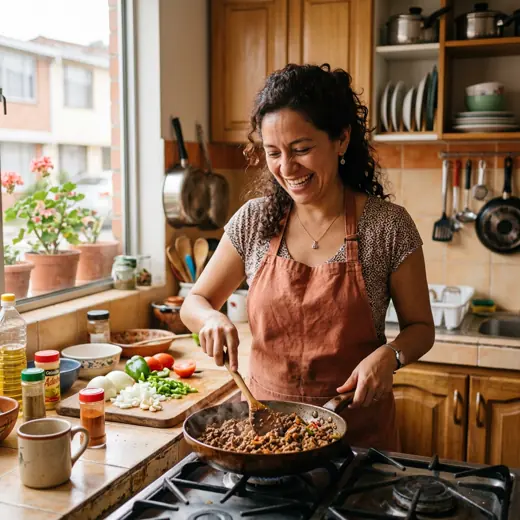 Mujer cocinando en casa